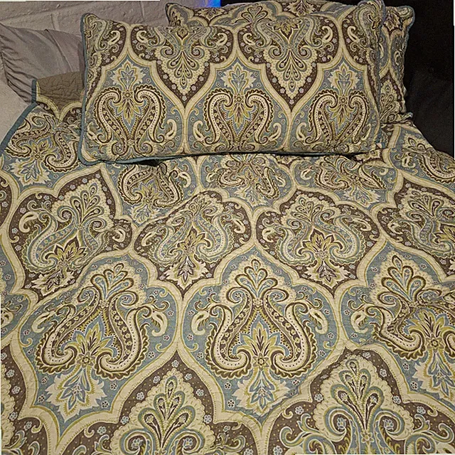 Comfort Spaces Elegant Paisley Bedspread Set in Turquoise and Brown Multi King
