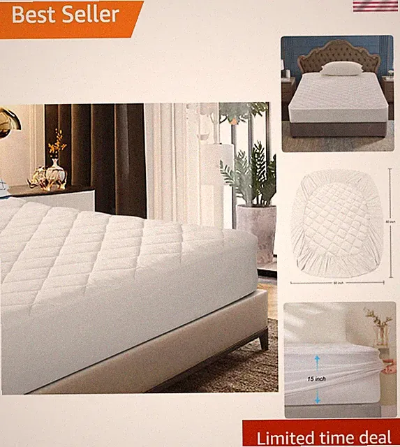 Comfortable White Quilted Mattress Topper - Secure Fitted Protector for Queen