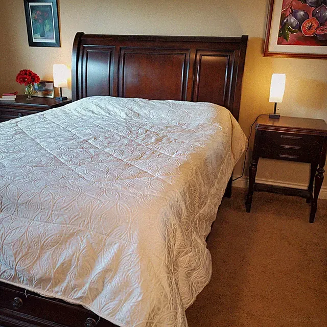 Custom Damask Brocade Cotton Comforter 102x94 Queen* Quilted Ivory Reversible