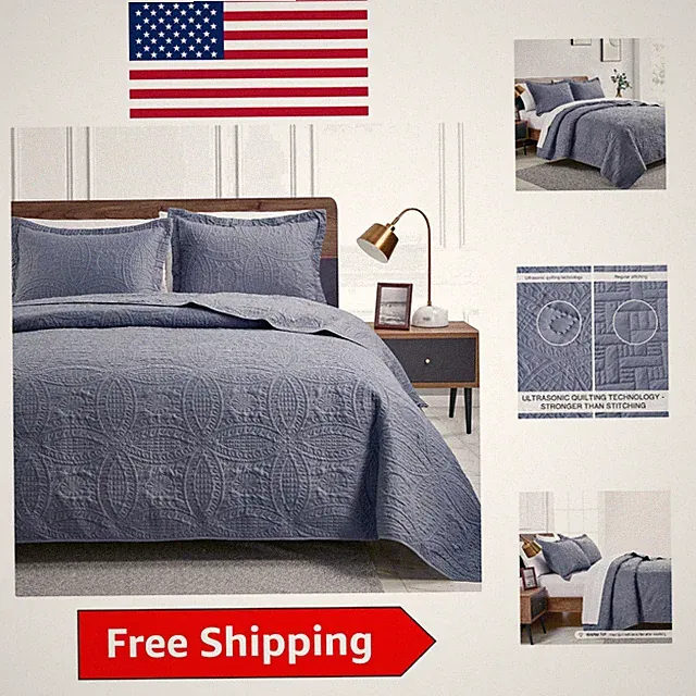Elegant Coin Pattern Quilt Set for Queen Bed - 3-Piece Lightweight Comfort