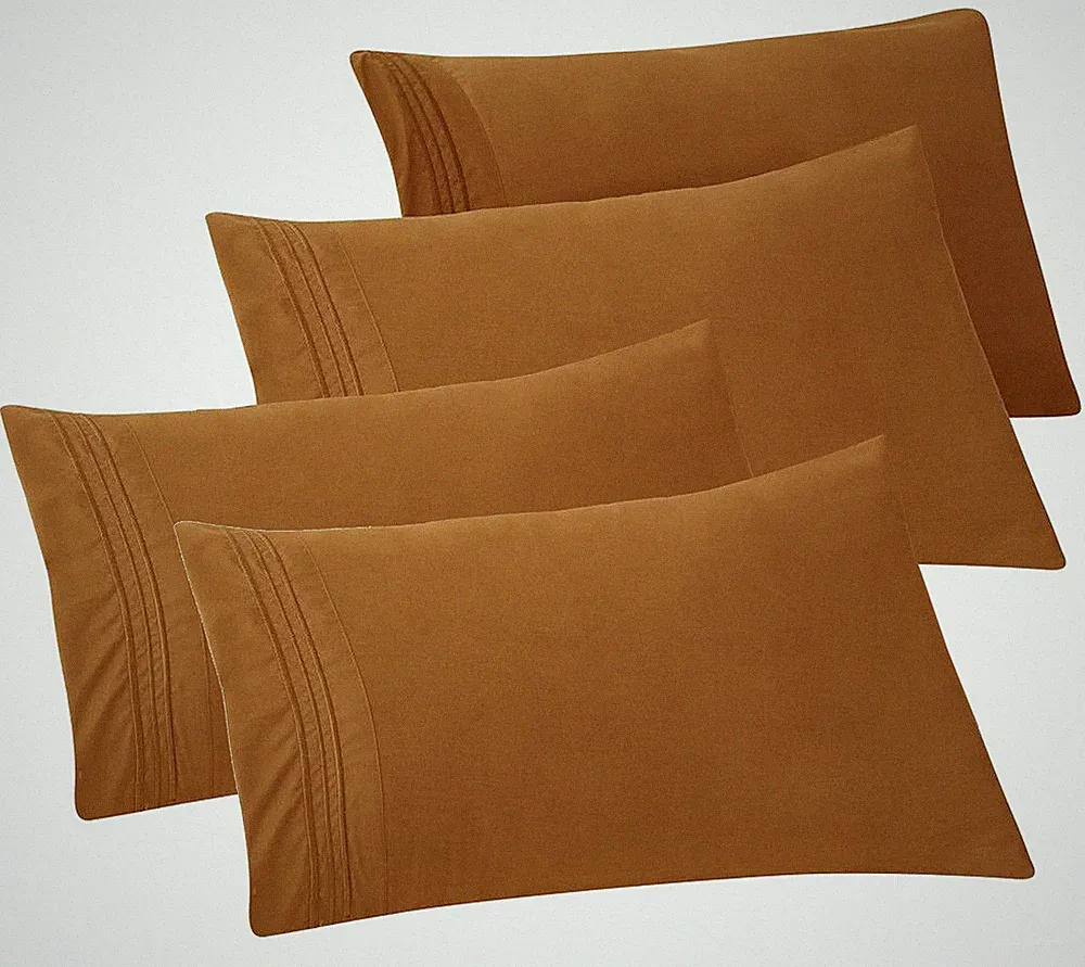 Elegant Comfort 4 Pack Solid Pillowcase Set Standard Queen King Body Sizes