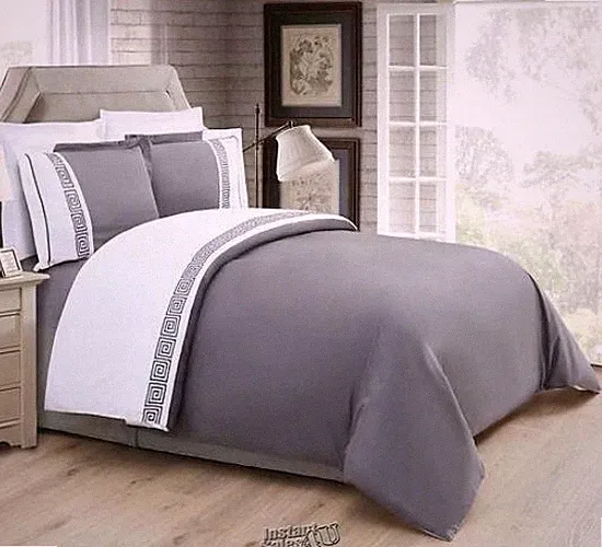 Elegant Comfort-Greek Embroidered Comforter Duvet Set Grey Hypoallergenic King