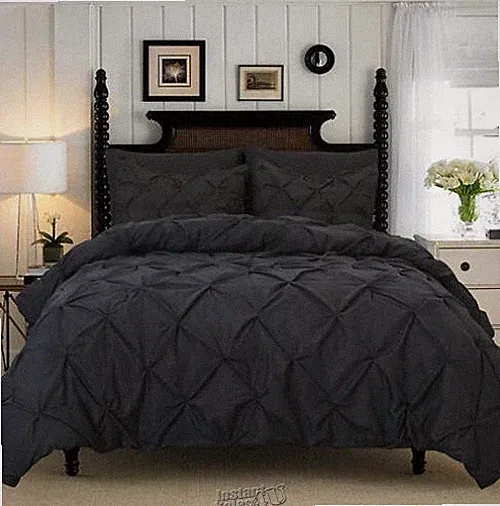 Elegant Comfort Hotel Pintuck Duvet Cover Set with Shams Black Full Queen