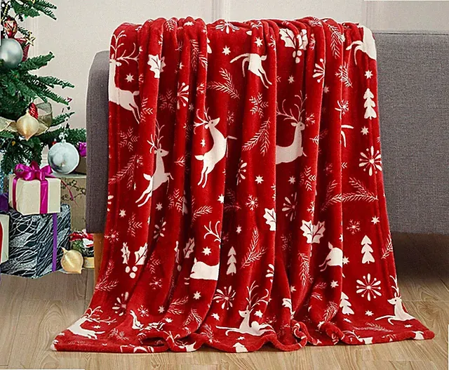Elegant Comfort Luxury Velvet Super Soft Christmas Prints Fleece Blanket-Holiday