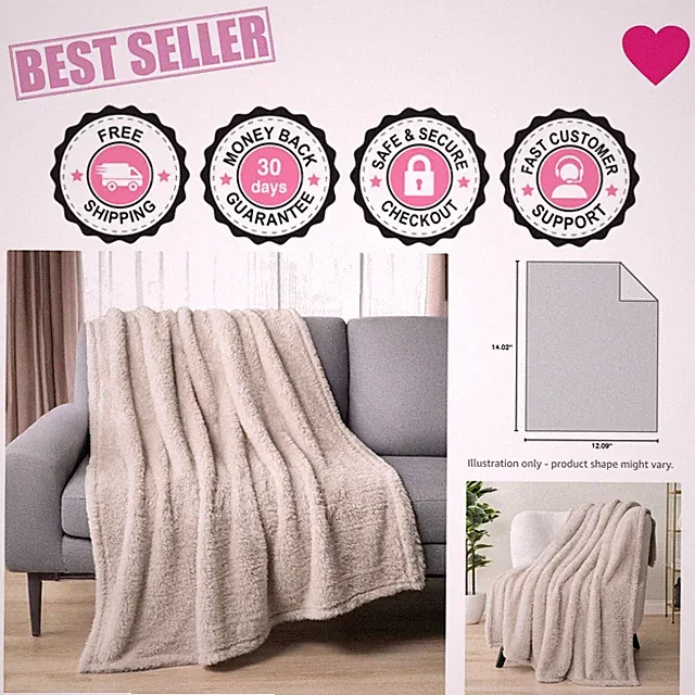 Elegant Cream Sherpa Fleece Throw Blanket 50x60 - Perfect for Couch or Bed
