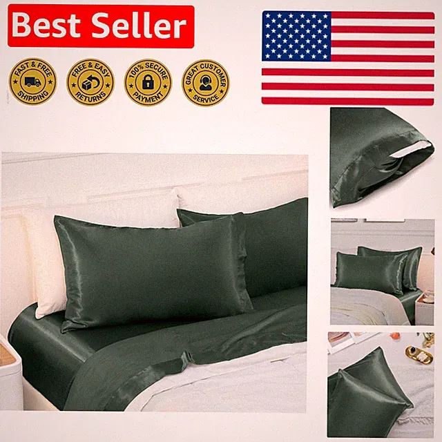 Elegant Forest Green Satin Pillowcases - 2 Pack Queen Size for Comfort & Style