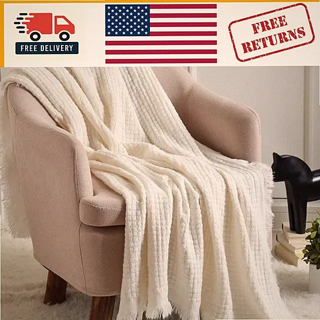 Elegant Off-White Knitted Throw Blanket 50'' x 60'' - Comfort & Style Combined