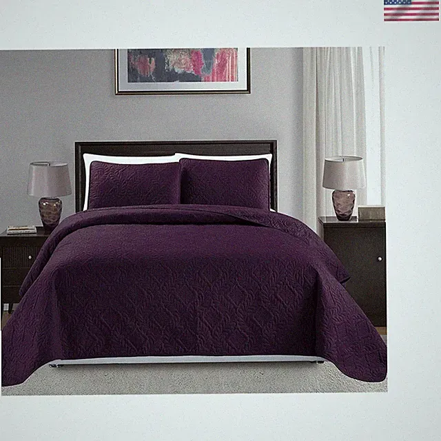 Elegant Oversized Dark Purple 3-Piece Bedspread Set for Full/Queen Beds