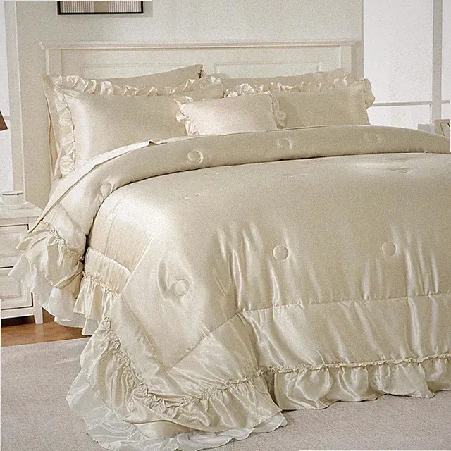 Elegant Satin King Comforter Set with Ruffled Sheets - 8 Pieces Luxury Bedding