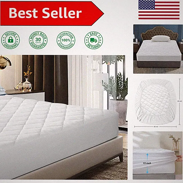 Luxurious White Quilted Mattress Topper - Elastic Fit, Machine Washable Comfort