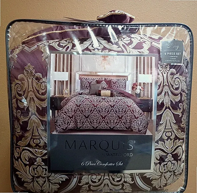 MARQUIS by Waterford Salento Wine/Gold 6pc KING Set Comforter, Shams & 3 Pillows