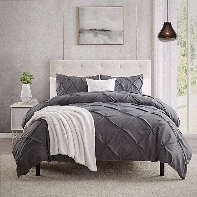 Pinch Pleat Duvet Cover Set, 3 Piece Luxurious Pintuck Comforter Cover by Nymbus