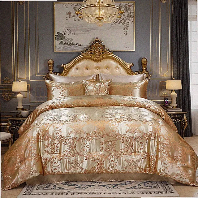 Queen Size 8-Piece Jacquard Comforter Set with Satin Sheets Set – Elegant Coordi