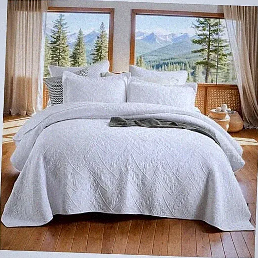 Quilts Size Cotton Matelasse Coverlet Set Luxury Quilted Comforter King White