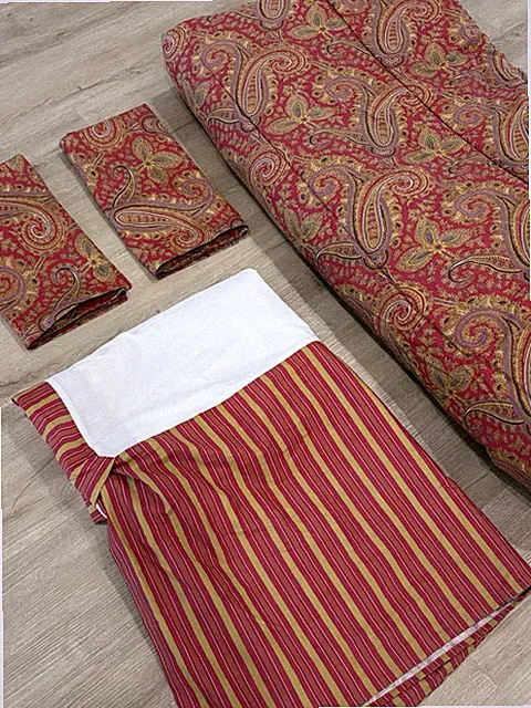 SET/4 RALPH LAUREN Paisley/Stripe EDMONTON Red/Gold Comforter/Shams/Bedskirt