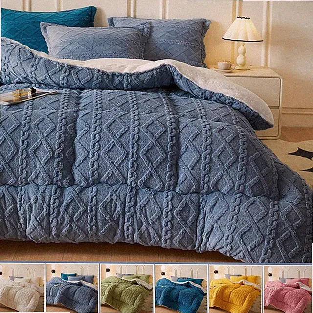 Sherpa Reversible Comforter Queen King Soft Quilted Bed Comforter Fluffy Blanket