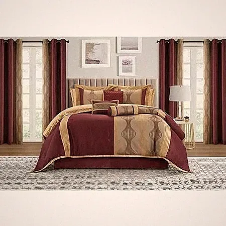 Stratford Park Kath Geometric Elegant Wine Gold 15 Pc. King Comforter Set