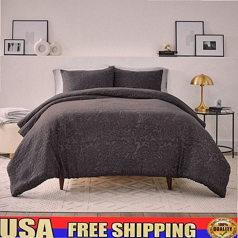 Tonal Paisley Matelassé Duvet Cover Set 3-Piece Bedding Shams Elegant Comfort US