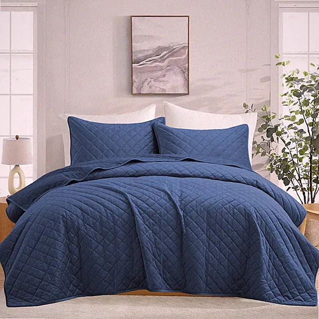 UNIKOME Luxurious Reversible Velvet Coverlet Set Elegant & Comfortable, Navy